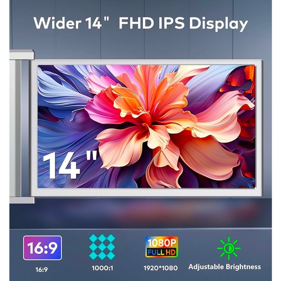 Laptop Screen Extender, 14" FHD 1080P Dual Screen Monitor - Picture 8 of 9